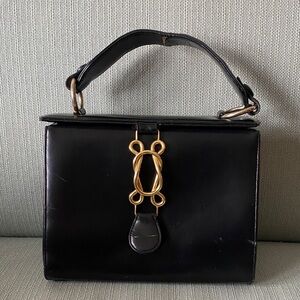 Vintage Black Bienen Davis  Handbag with Gold Tone Hardware
